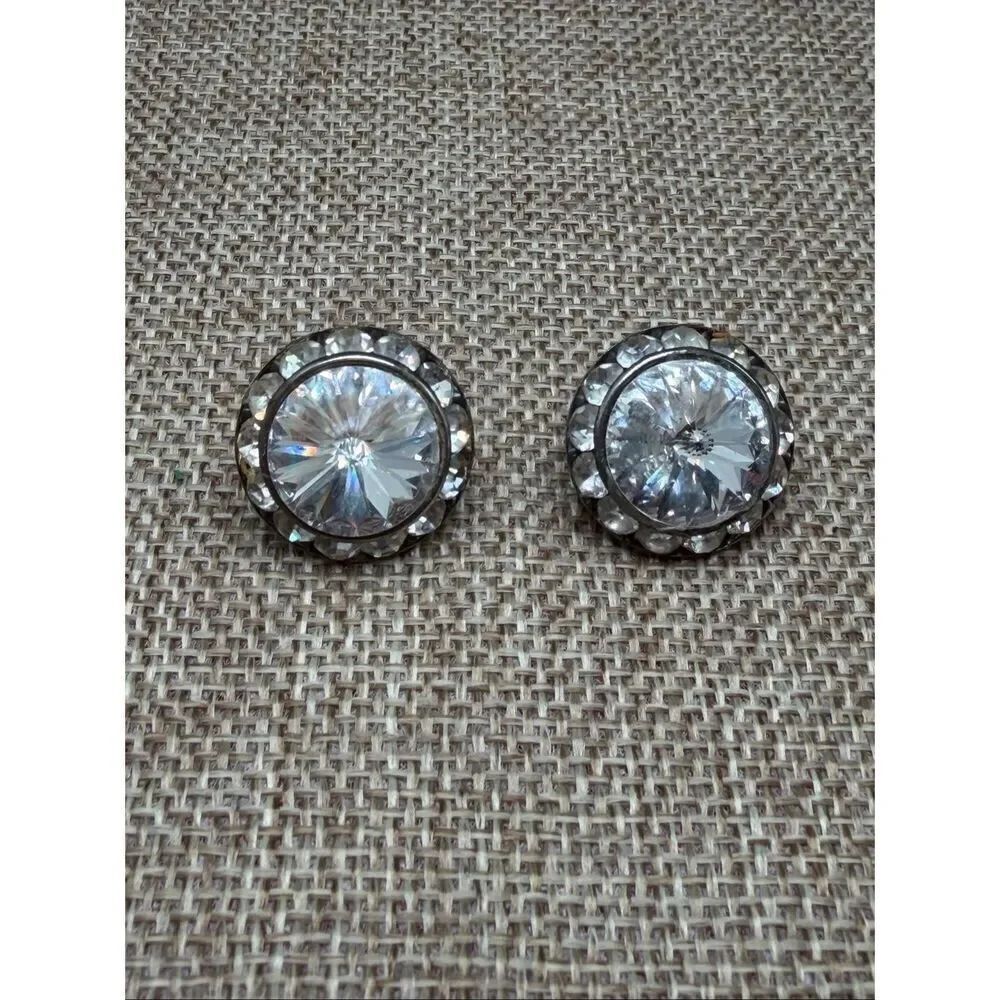 Large Crystal Statement Stud Earrings Round Rhinestone Posts - Picture 6 of 7